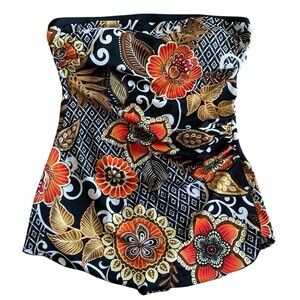 It Figures Hip Hider Strapless Swimsuit 18 Black Floral Tummy Control w/ Strap